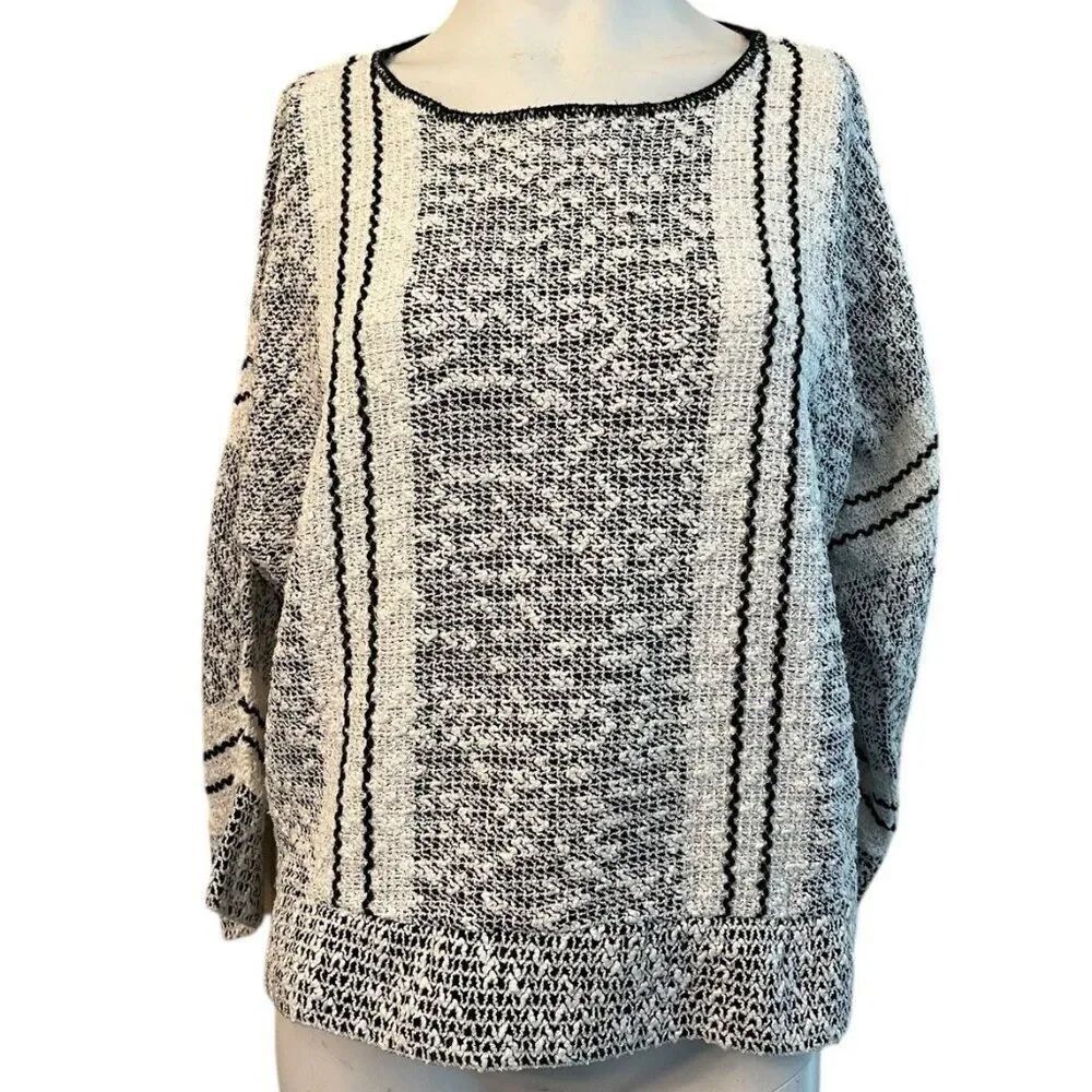 Vintage Cape Cod Match Mates Ladies Large Black White Boucle Lightweight Sweater